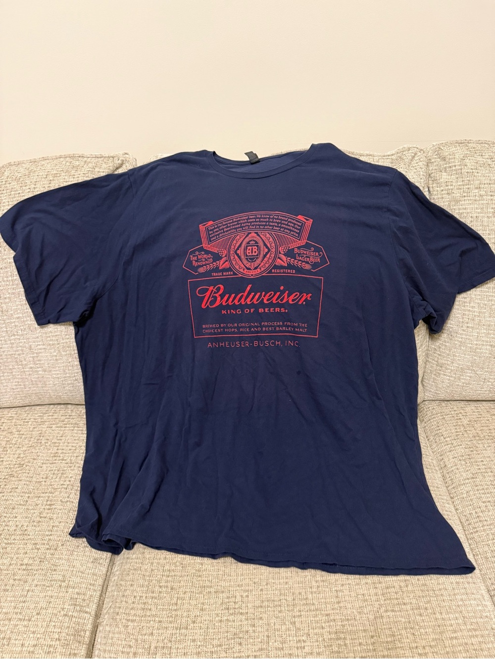 Soft Style Navy Tee with Red Budweiser Emblem